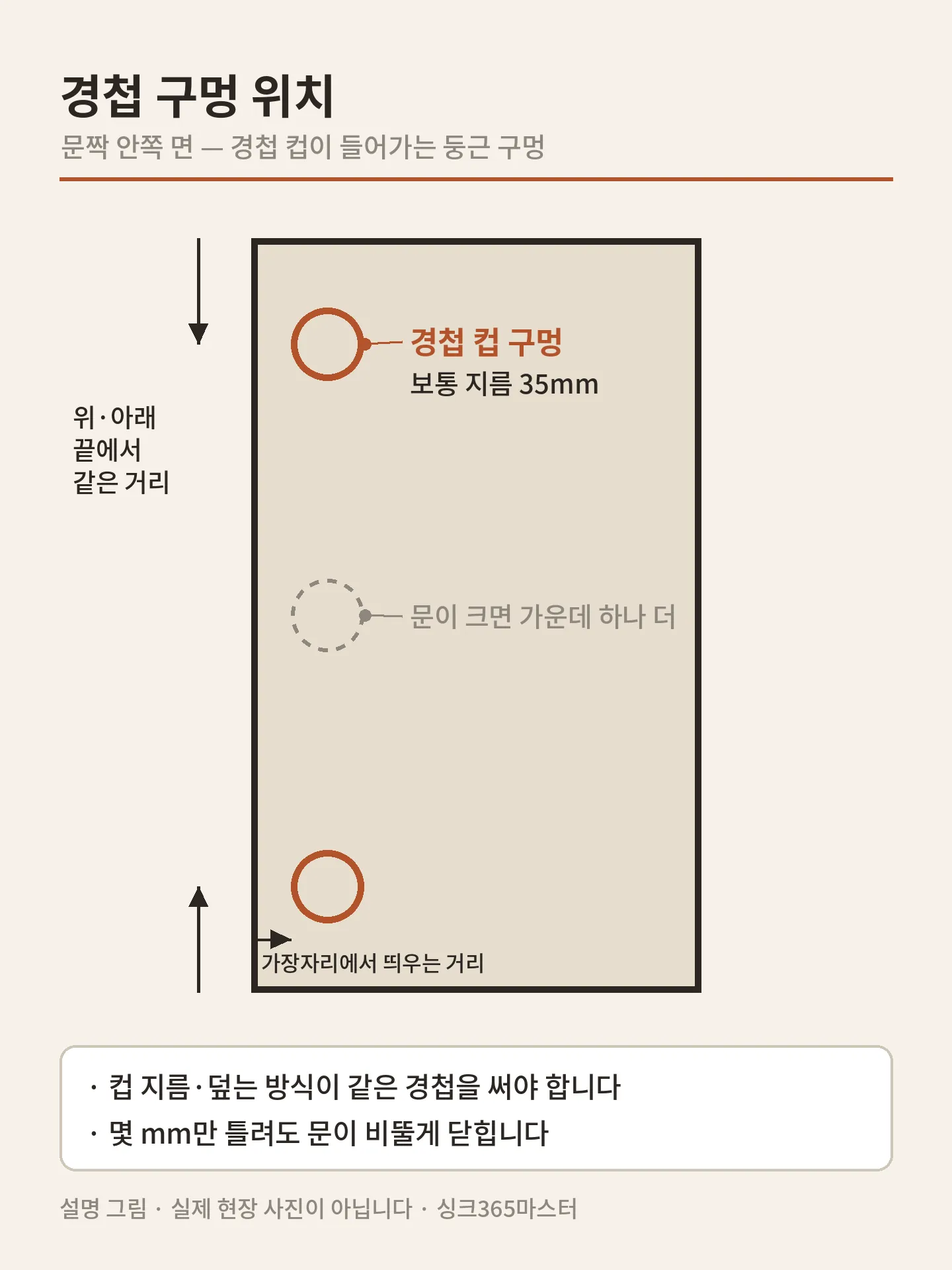 문짝 안쪽 경첩 컵 구멍 위치 싱크대 경첩 타공 — 문짝 안쪽 경첩 컵 구멍 위치